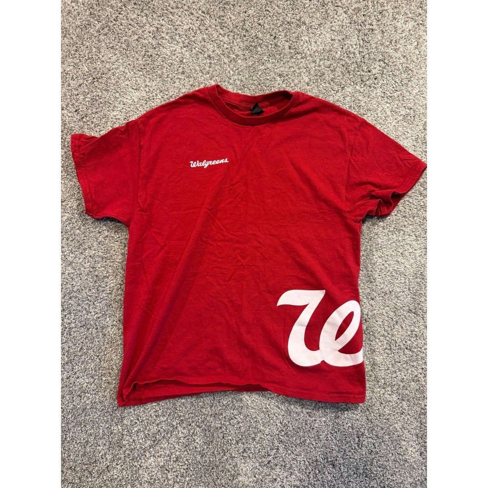 Gildan T-Shirt Mens L Red Walgreens Logo Graphic Short Sleeve Heavy Cotton Tee